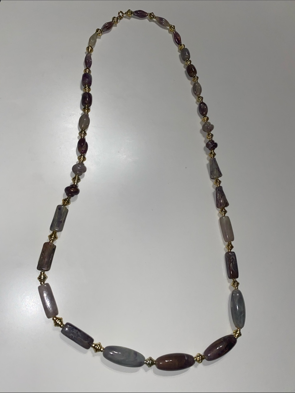 Long Gold Tone Accent Purple Bead Necklace